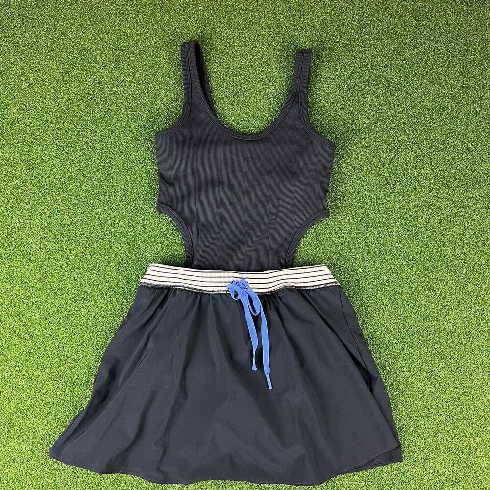 Offline by Aerie Black Ribbed Cutout Athletic Romer Tennis Dress Sz S